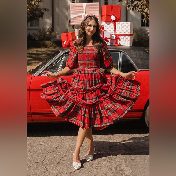 Ivy City Co nap dress maxi tiered smock holiday plaid madeline hill house tartan - Picture 1 of 9